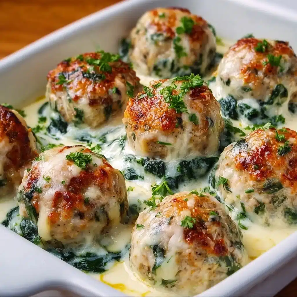 Baked Chicken Ricotta Meatballs with Spinach Alfredo Sauce Recipe - Recipe Image