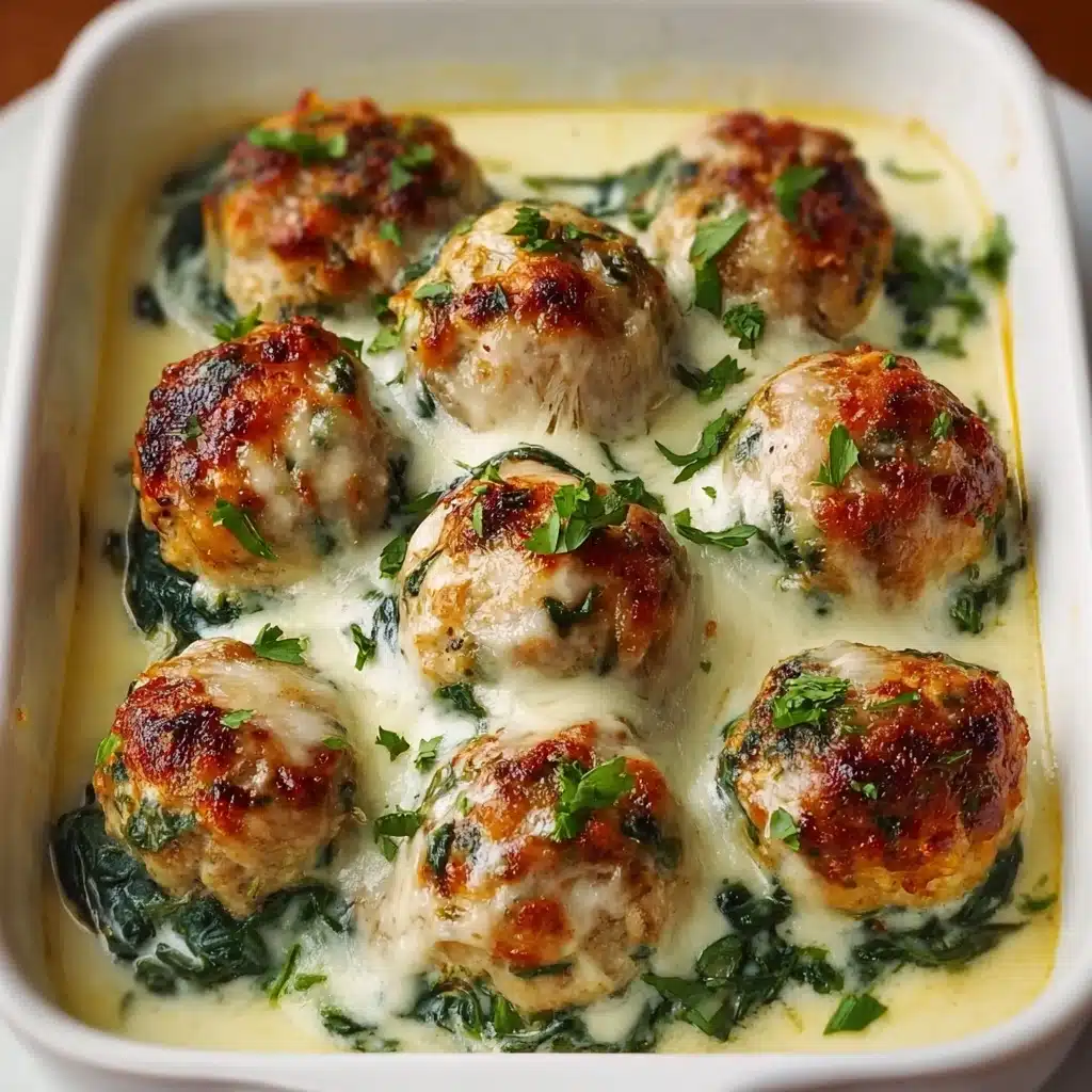 Baked Chicken Ricotta Meatballs with Spinach Alfredo Sauce Recipe - Recipe Image