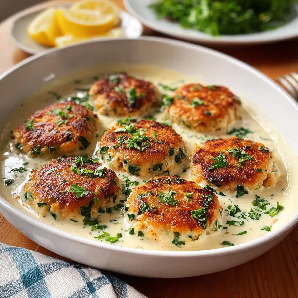 Salmon Patties with Creamy Lemon-Garlic Sauce Recipe - Recipe Image