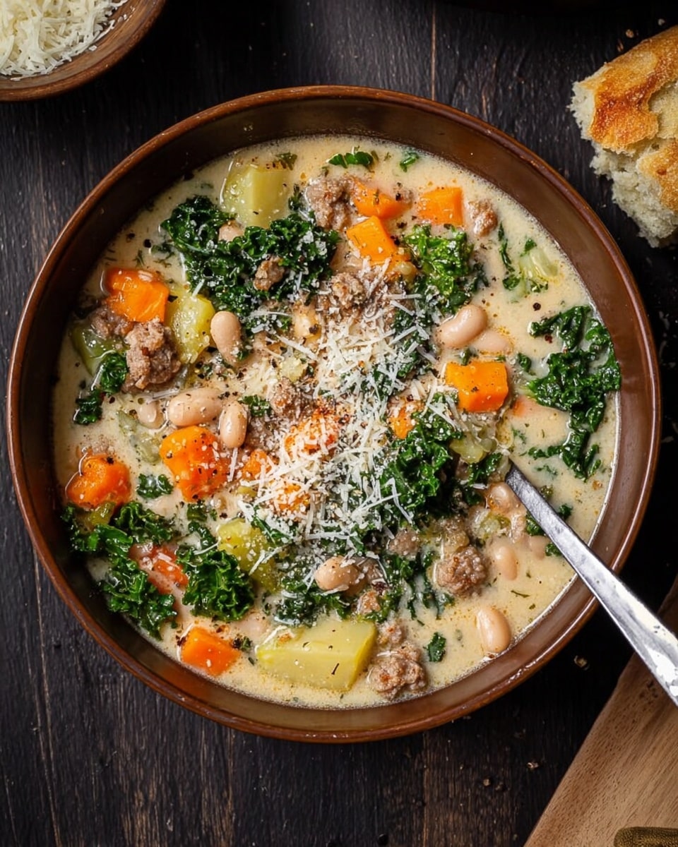 The image shows five round dumplings arranged on a white rectangular plate placed on a white marbled surface. Each dumpling has a light beige color with specks of herbs, and some have a slightly browned, crispy texture on top. A rich brown gravy sauce is poured over the dumplings, creating a glossy layer that drips slightly onto the plate. In the background, there is a small white dipping bowl filled with a dark reddish-brown sauce. The setup highlights the textures and colors of the dumplings and sauces clearly. photo taken with an iphone --ar 4:5 --v 7