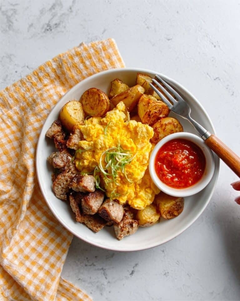 Hash Brown Breakfast Bowls with Crispy Potatoes, Eggs, Sausage, and Fresh Toppings Recipe