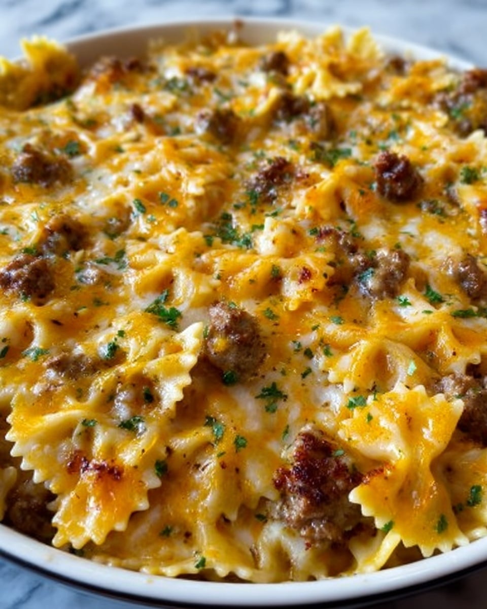 The image shows a close-up of a white plate filled with three layers of food. The bottom layer is a light orange sauce with a smooth texture, evenly spread across the plate. The middle layer has a mix of small pieces of browned meat and bright yellow melted cheese scattered all over. On top, there are tiny green herb pieces sprinkled evenly, adding a fresh touch. The food looks creamy and cheesy with a mix of soft and slightly crispy textures. Photo taken with an iphone --ar 4:5 --v 7