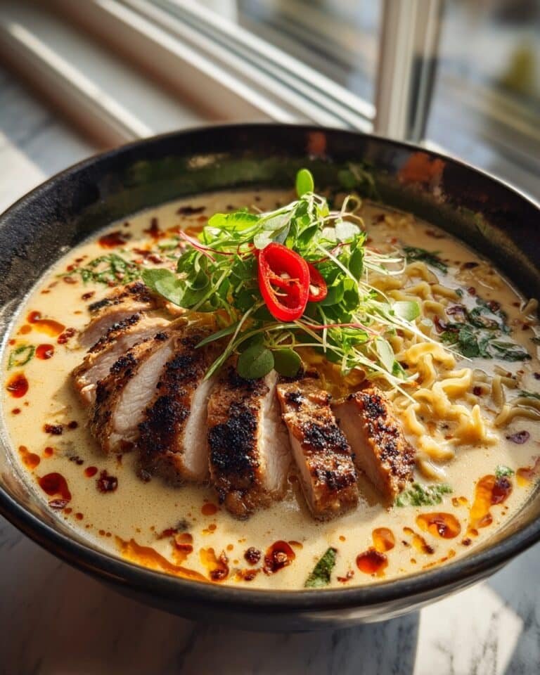 Spicy Fiery Chicken Ramen with Creamy Garlic Sauce Recipe