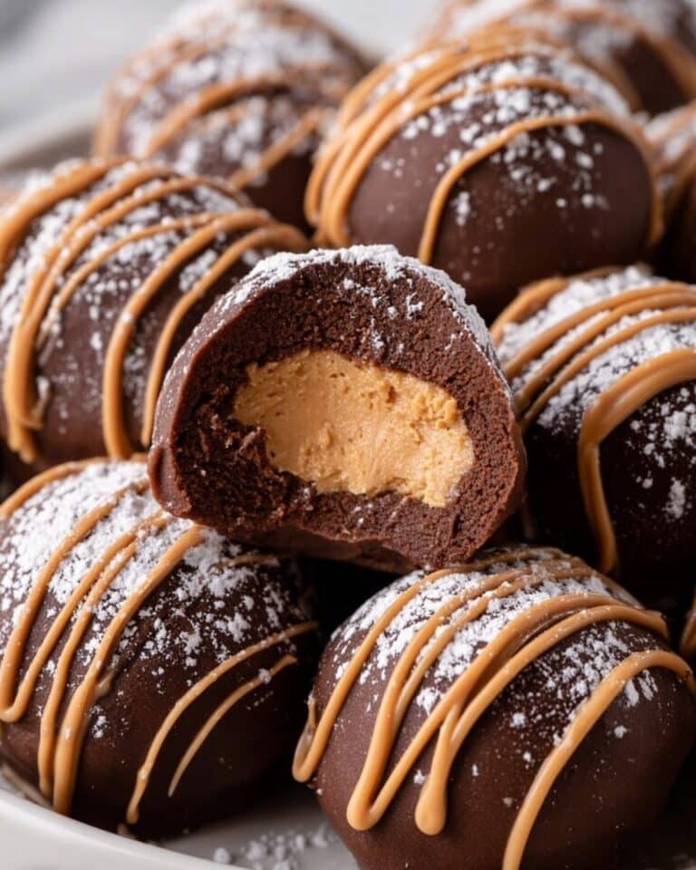 Chocolate Peanut Butter Snowballs with Caramel Drizzle Recipe