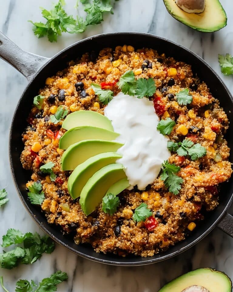 High Protein High Fiber Cheesy Quinoa & Black Bean Taco Skillet Recipe