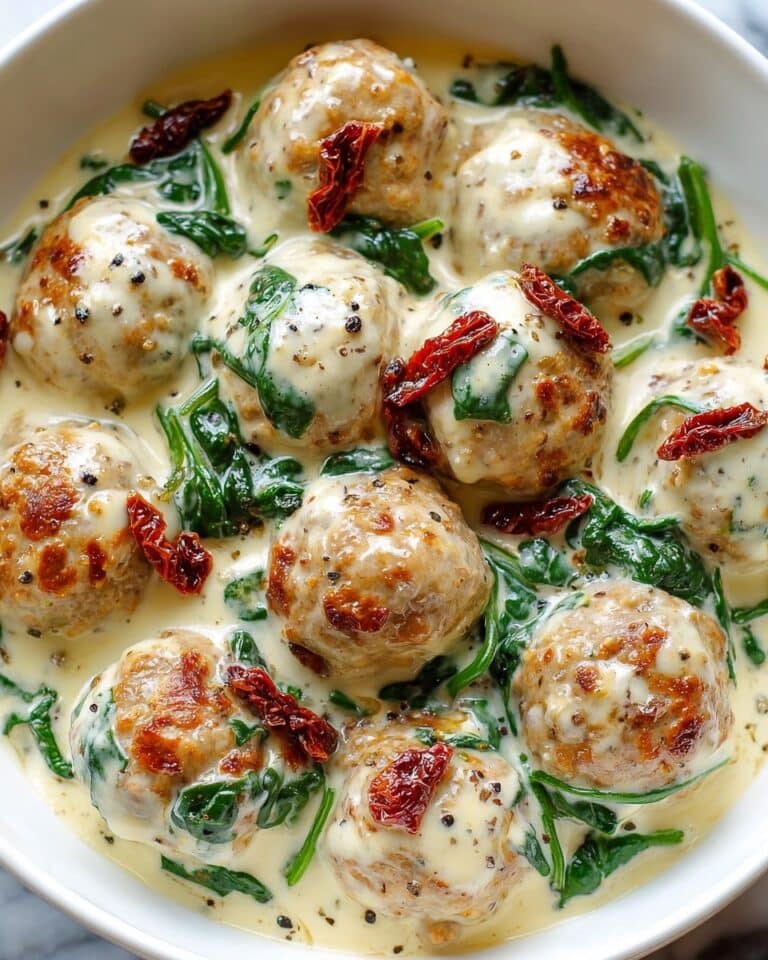 Baked Chicken Ricotta Meatballs with Spinach Alfredo Sauce Recipe